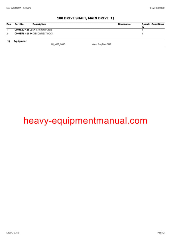 CLAAS DISCO 2750 MOWER PARTS CATALOG MANUAL SN F7500001-F7509999