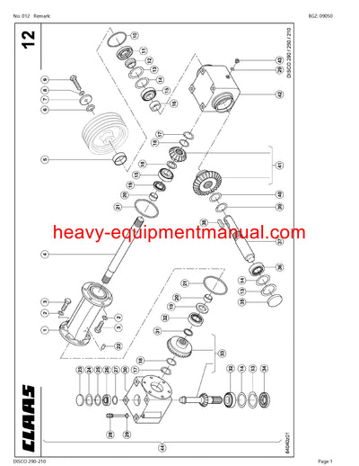 CLAAS DISCO 290-210 MOWER PARTS CATALOG MANUAL SN 63401001-63499999