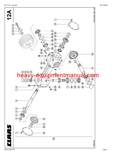 PDF Claas 290 - 210 Disco Mower Parts Manual