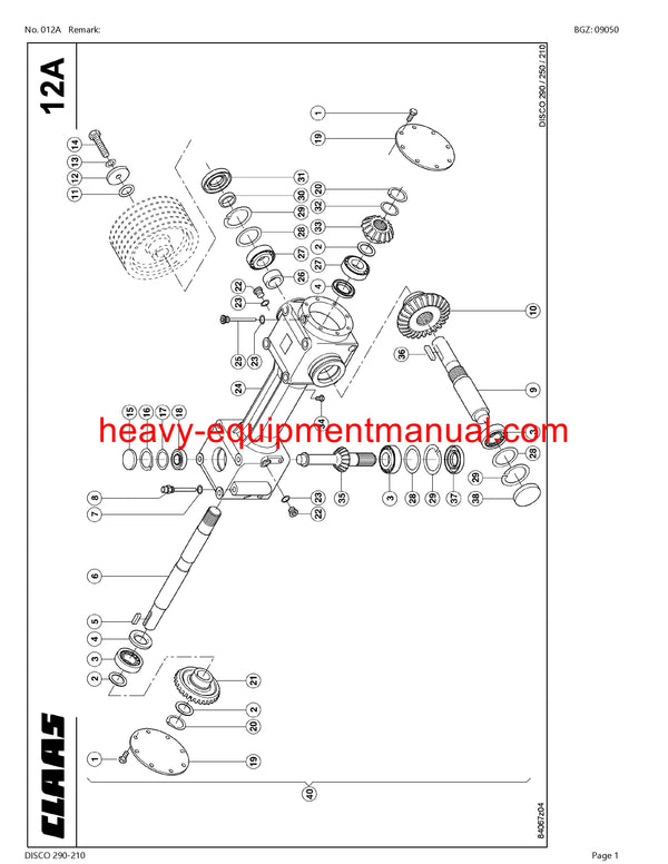 CLAAS DISCO 290-210 MOWER PARTS CATALOG MANUAL SN 63501001-63599999
