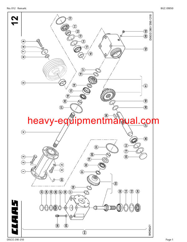 CLAAS DISCO 290-210 MOWER PARTS CATALOG MANUAL SN 63301001-63399999