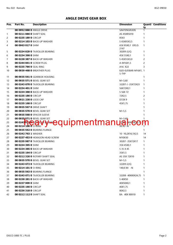 CLAAS DISCO 3000 TC PLUS MOWER PARTS CATALOG MANUAL SN 65001001-65099999