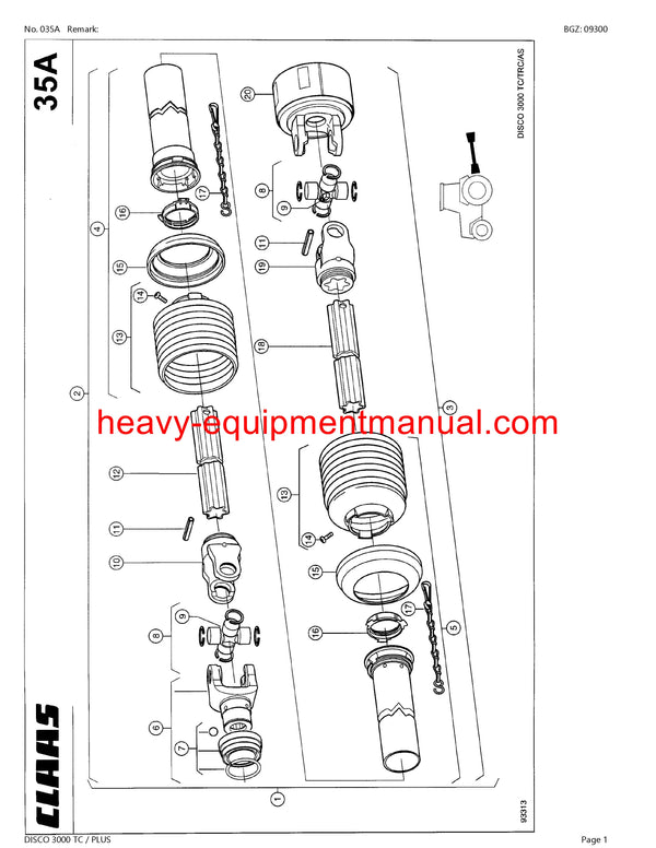 CLAAS DISCO 3000 TC PLUS MOWER PARTS CATALOG MANUAL SN 65001001-65099999