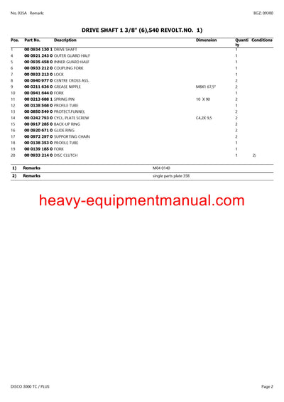CLAAS DISCO 3000 TC PLUS MOWER PARTS CATALOG MANUAL SN 65001001-65099999