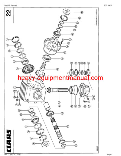 CLAAS DISCO 3000 TC PLUS MOWER PARTS CATALOG MANUAL SN 65001001-65099999