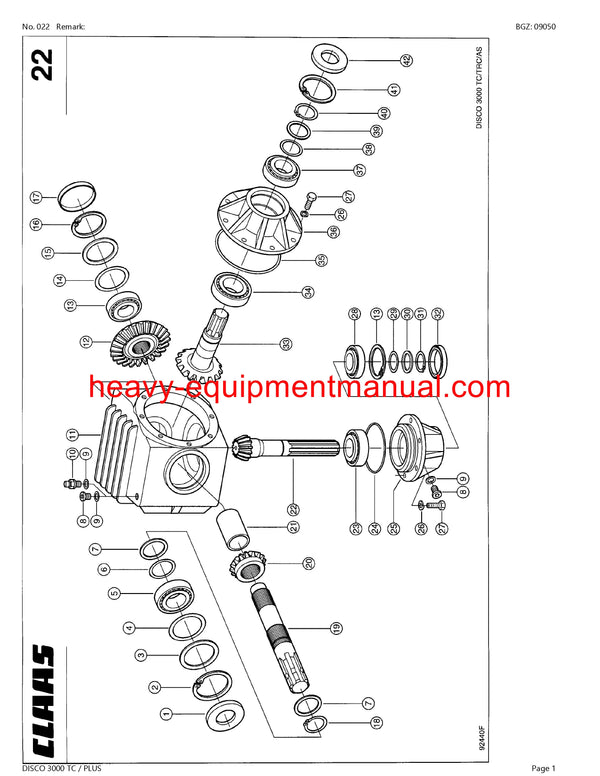 CLAAS DISCO 3000 TC PLUS MOWER PARTS CATALOG MANUAL SN 65001001-65099999