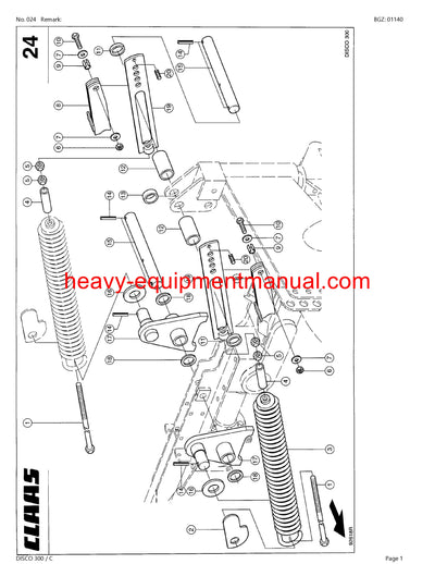 CLAAS DISCO 300 C MOWER PARTS CATALOG MANUAL SN 64501001-64599999