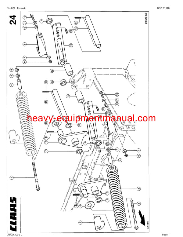 CLAAS DISCO 300 C MOWER PARTS CATALOG MANUAL SN 64501001-64599999