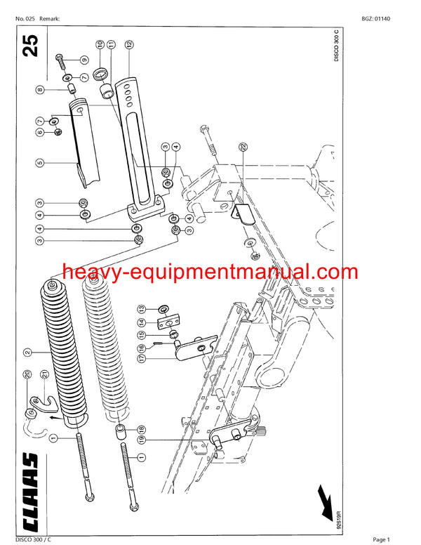 CLAAS DISCO 300 C MOWER PARTS CATALOG MANUAL SN 64501001-64599999