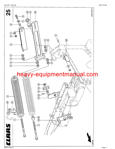 CLAAS DISCO 300 C MOWER PARTS CATALOG MANUAL SN 64601001-64699999