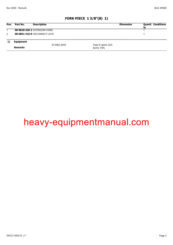 PDF Claas 3050 FC/ F Disco Mower Parts Manual