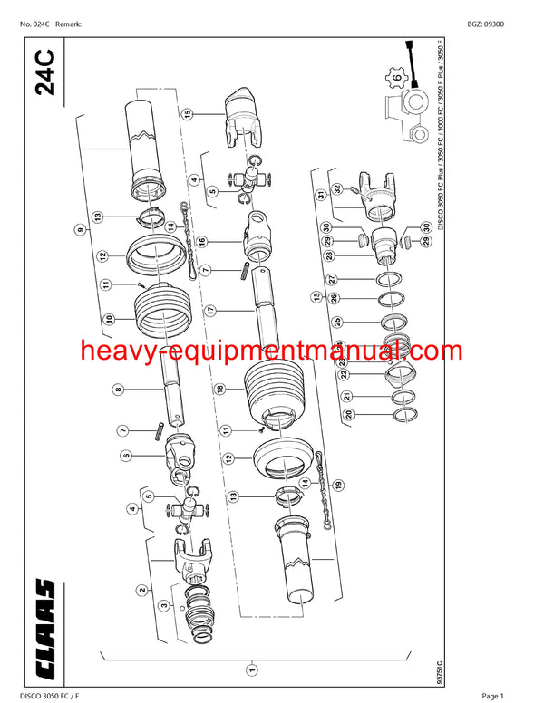 CLAAS DISCO 3050 FC F MOWER PARTS CATALOG MANUAL SN 65101001-65199999