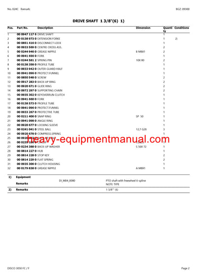 CLAAS DISCO 3050 FC F MOWER PARTS CATALOG MANUAL SN 65101001-65199999