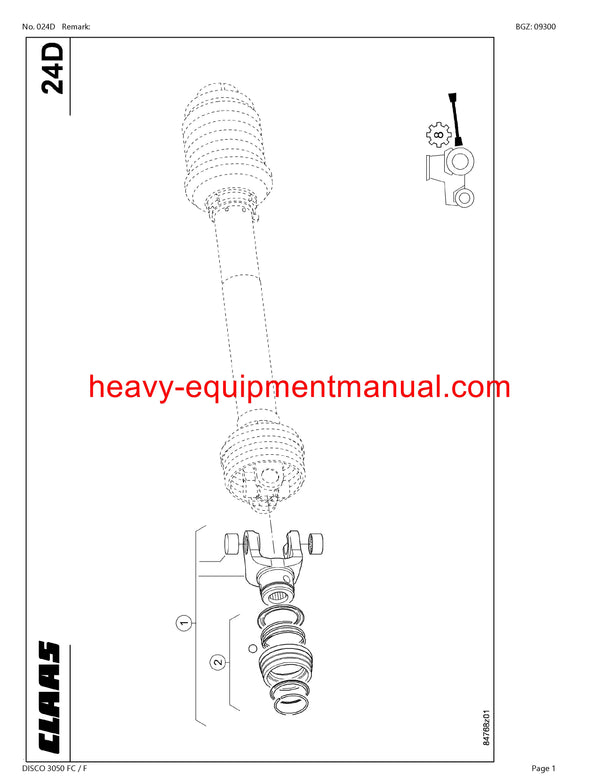 CLAAS DISCO 3050 FC F MOWER PARTS CATALOG MANUAL SN 65101001-65199999