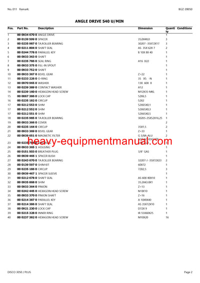CLAAS DISCO 3050 PLUS MOWER PARTS CATALOG MANUAL SN 63801001-63899999