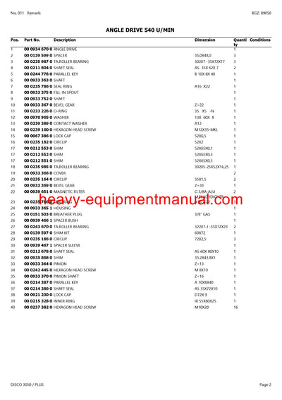 PDF Claas 3050 Plus Disco Mower Parts Manual
