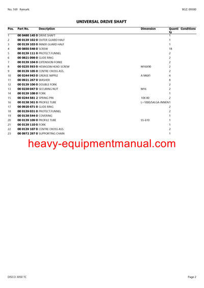 CLAAS DISCO 3050 TC MOWER PARTS CATALOG MANUAL SN 62201001-62299999