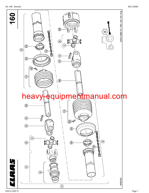 CLAAS DISCO 3050 TC MOWER PARTS CATALOG MANUAL SN 62201001-62299999