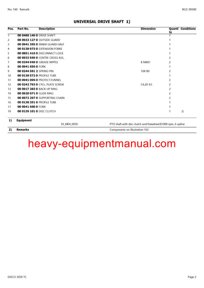 CLAAS DISCO 3050 TC MOWER PARTS CATALOG MANUAL SN 62201001-62299999