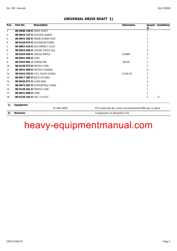 CLAAS DISCO 3050 TC MOWER PARTS CATALOG MANUAL SN 62201001-62299999