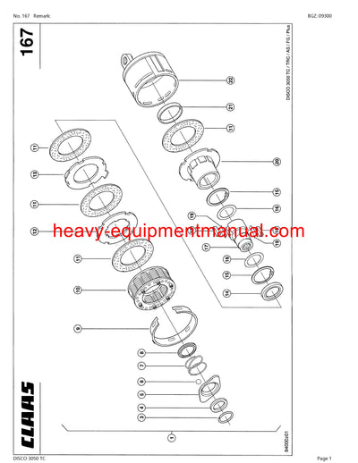 CLAAS DISCO 3050 TC MOWER PARTS CATALOG MANUAL SN 62201001-62299999