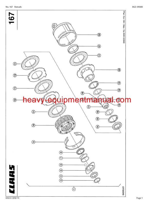 CLAAS DISCO 3050 TC MOWER PARTS CATALOG MANUAL SN 62201001-62299999