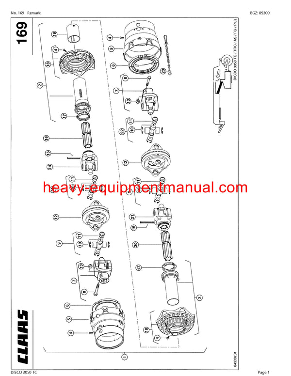 CLAAS DISCO 3050 TC MOWER PARTS CATALOG MANUAL SN 62201001-62299999