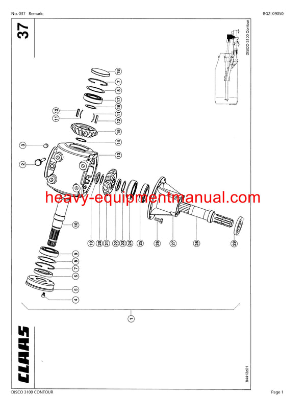 CLAAS DISCO 3100 CONTOUR MOWER PARTS CATALOG MANUAL SN 61801001-61899999
