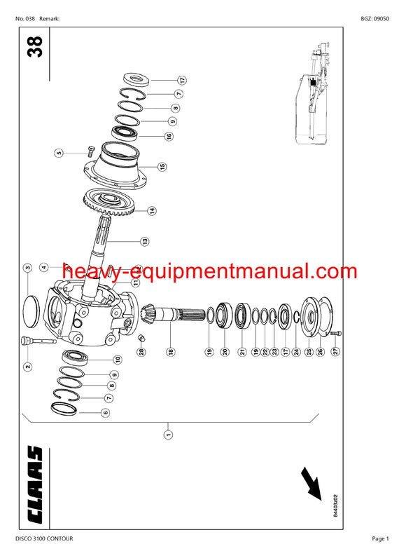 CLAAS DISCO 3100 CONTOUR MOWER PARTS CATALOG MANUAL SN 61801001-61899999