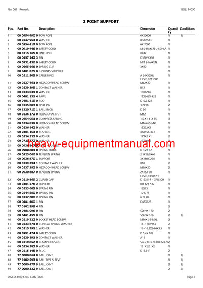 CLAAS DISCO 3100 C/RC CONTOUR MOWER PARTS CATALOG MANUAL SN 99701001-99799999