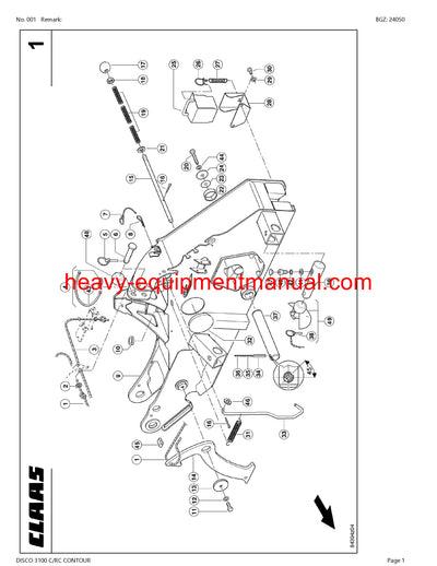 CLAAS DISCO 3100 C/RC CONTOUR MOWER PARTS CATALOG MANUAL SN 99701001-99799999