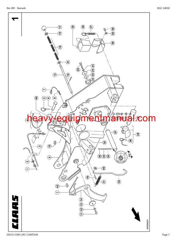 CLAAS DISCO 3100 C/RC CONTOUR MOWER PARTS CATALOG MANUAL SN 99701001-99799999