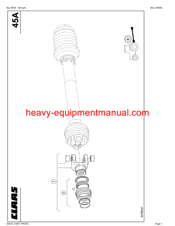 CLAAS DISCO 3100 F PROFIL MOWER PARTS CATALOG MANUAL SN 62301001-62399999