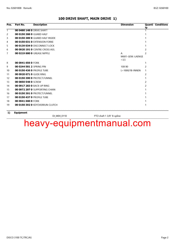 CLAAS DISCO 3100 TC/TRC/AS MOWER PARTS CATALOG MANUAL SN F5101001-F5199999