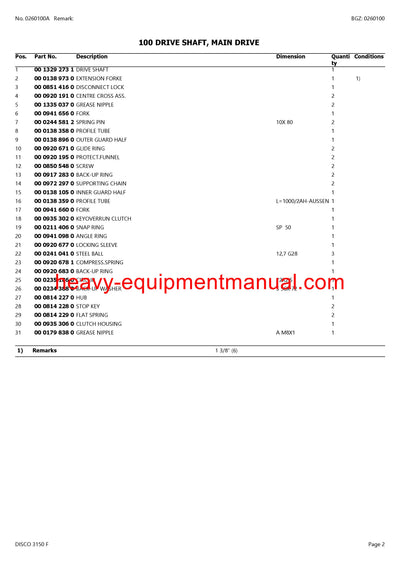 CLAAS DISCO 3150 F MOWER PARTS CATALOG MANUAL SN F7400001-F7409999