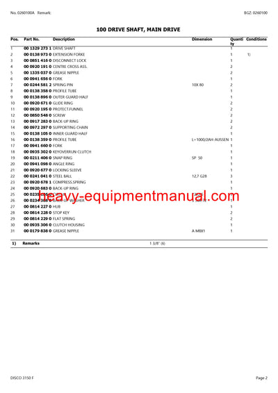 PDF Claas 3150 F Disco Mower Parts Manual