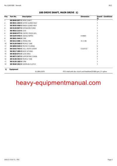 CLAAS DISCO 3150 TC TRC MOWER PARTS CATALOG MANUAL SN F9301001-F9309999