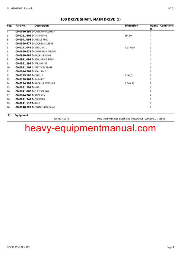 CLAAS DISCO 3150 TC TRC MOWER PARTS CATALOG MANUAL SN F9301001-F9309999