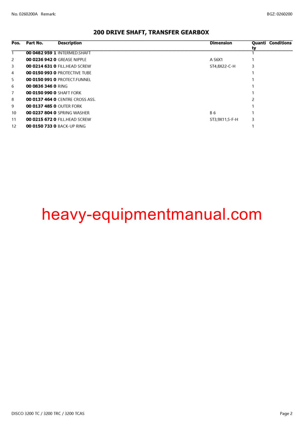 CLAAS DISCO 3200 TC 3200 TRC 3200 TCAS MOWER PARTS CATALOG MANUAL SN F9001001-F9099999