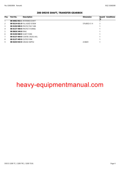 CLAAS DISCO 3200 TC 3200 TRC 3200 TCAS MOWER PARTS CATALOG MANUAL SN F9001001-F9099999