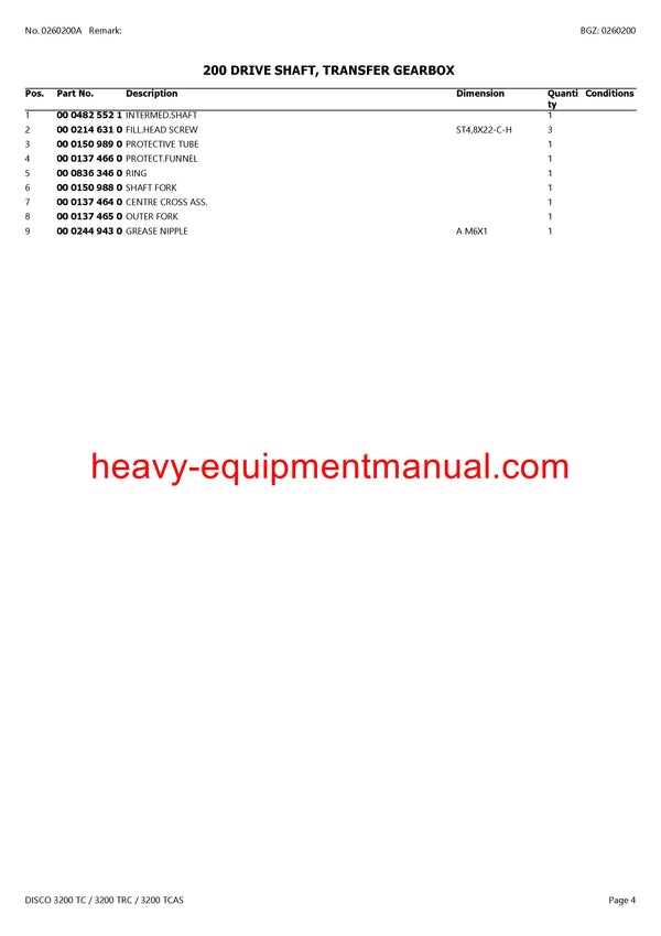 CLAAS DISCO 3200 TC 3200 TRC 3200 TCAS MOWER PARTS CATALOG MANUAL SN F9001001-F9099999