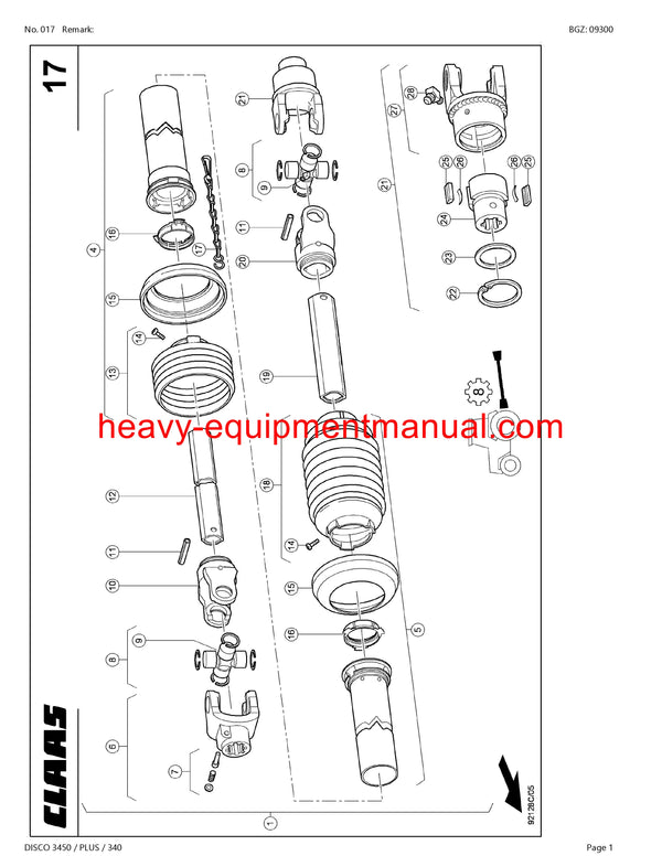 CLAAS DISCO 3450 PLUS 340 MOWER PARTS CATALOG MANUAL SN 63601001-63699999