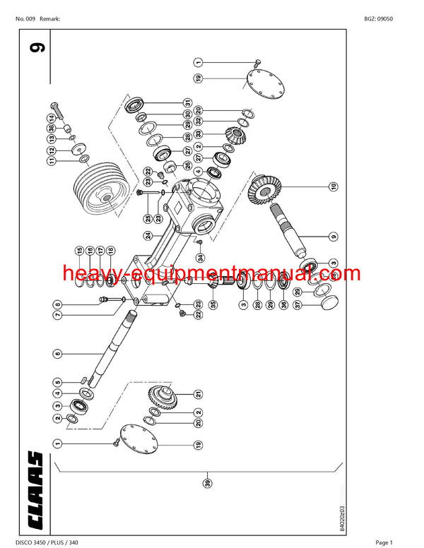 CLAAS DISCO 3450 PLUS 340 MOWER PARTS CATALOG MANUAL SN 63601001-63699999