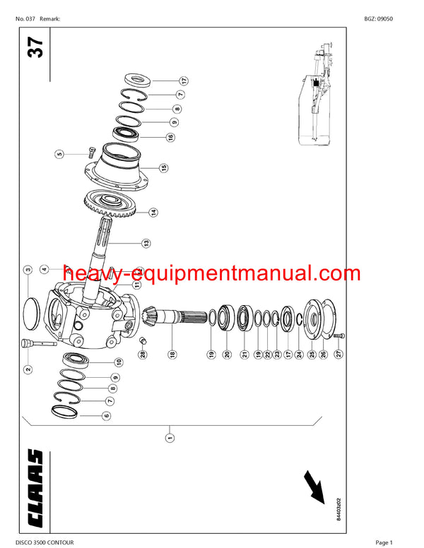 CLAAS DISCO 3500 CONTOUR MOWER PARTS CATALOG MANUAL SN 61901001-61999999