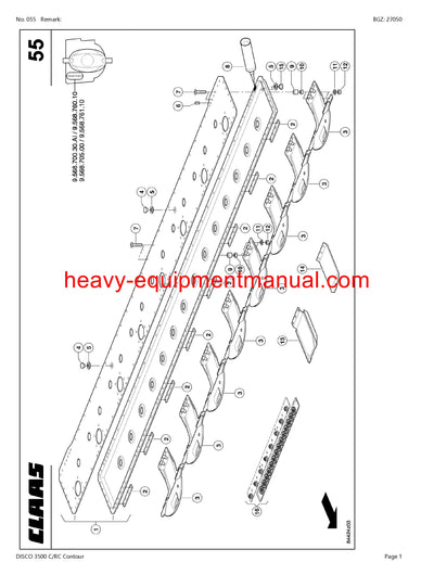 CLAAS DISCO 3500 C RC Contour MOWER PARTS CATALOG MANUAL SN 99801001-99899999