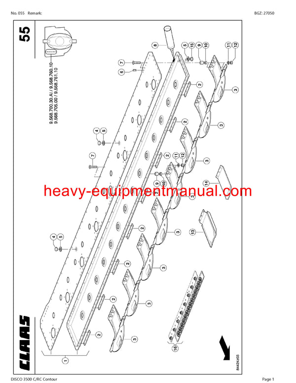 CLAAS DISCO 3500 C RC Contour MOWER PARTS CATALOG MANUAL SN 99801001-99899999