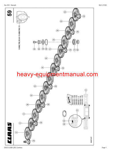 CLAAS DISCO 3500 C RC Contour MOWER PARTS CATALOG MANUAL SN 99801001-99899999