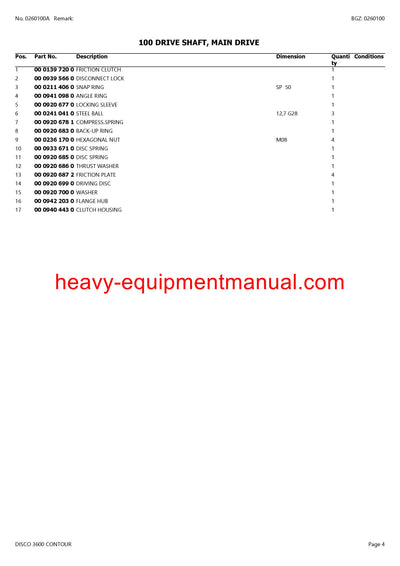 CLAAS DISCO 3600 CONTOUR MOWER PARTS CATALOG MANUAL SN F8201001-F8209999