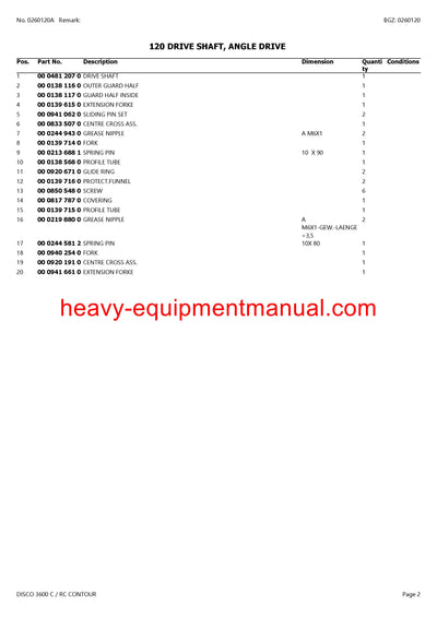 PDF Claas 3600 C RC Disco Contour Mower Parts Manual