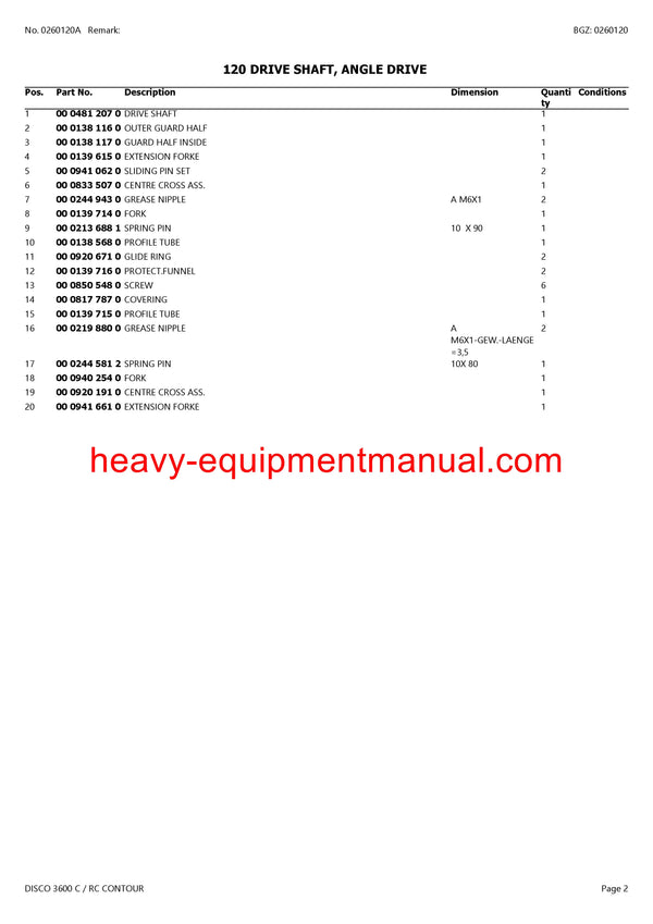 PDF Claas 3600 C RC Disco Contour Mower Parts Manual